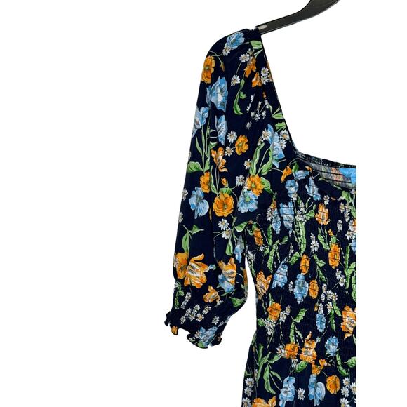 Draper James Women's Top Poplin Cropped Smocked Floral Stretch Square Neck Small - Picture 3 of 10